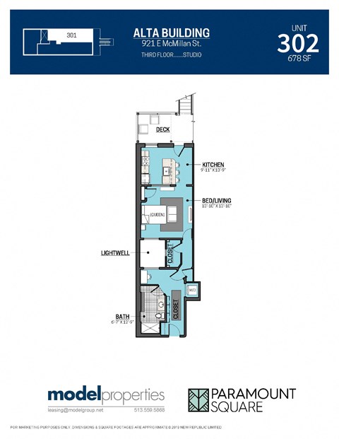Floor plan for studio, 1 bath, 678 sqft